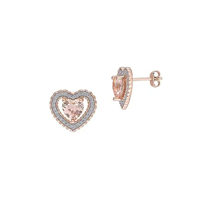 Rose-Goldtone Sterling Silver, Simulated Morganite & Cubic Zirconia Heart Stud Earrings