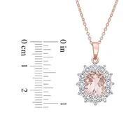 Rose Goldplated Sterling Silver, Simulated Morganite & Cubic Zirconia Floral Pendant Necklace