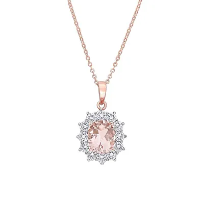 Rose Goldplated Sterling Silver, Simulated Morganite & Cubic Zirconia Floral Pendant Necklace