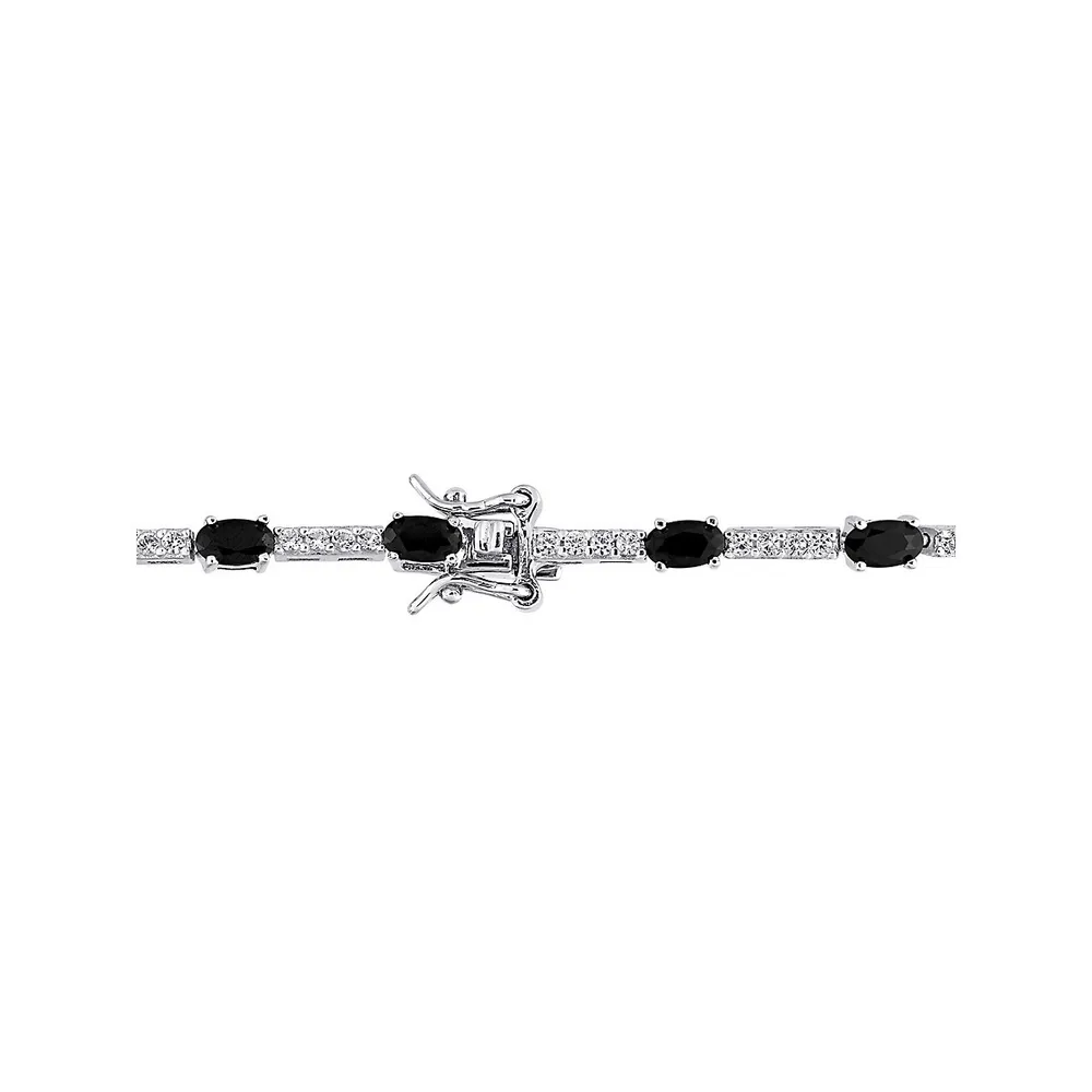 Sterling Silver, Black & White Cubic Zirconia Station Bracelet