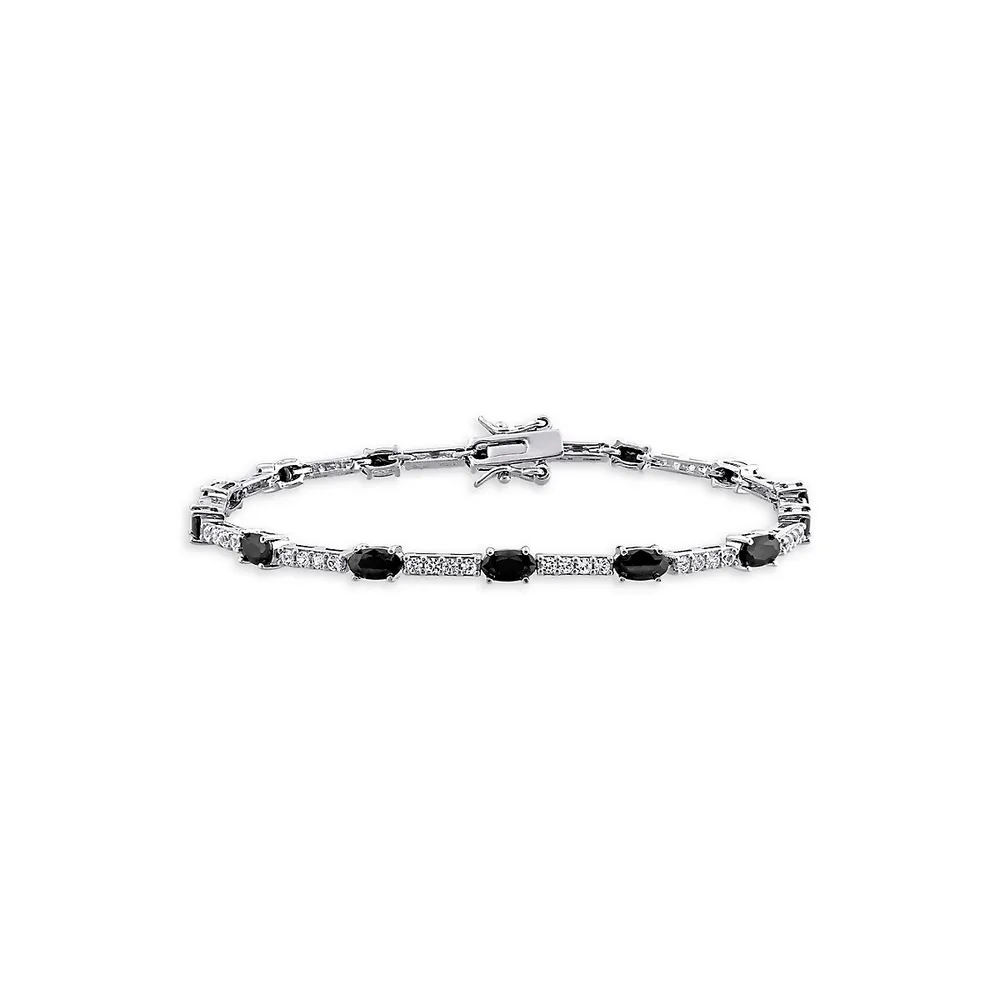 Sterling Silver, Black & White Cubic Zirconia Station Bracelet