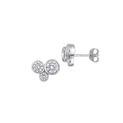 Sterling Silver & 3-Cubic Zirconia Stud Earrings