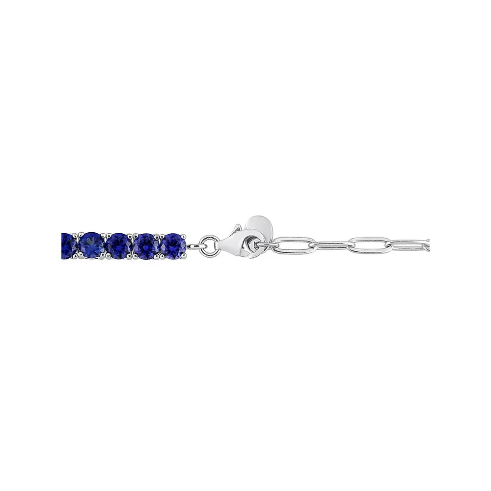 Sterling Silver, Blue Cubic Zirconia & Chain Tennis Bracelet