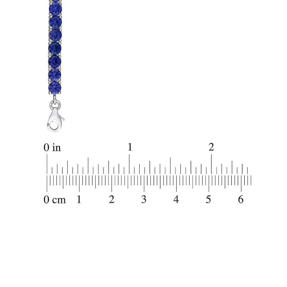 Sterling Silver, Blue Cubic Zirconia & Chain Tennis Bracelet