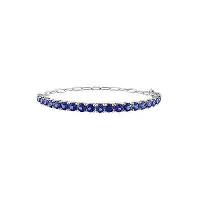 Sterling Silver, Blue Cubic Zirconia & Chain Tennis Bracelet