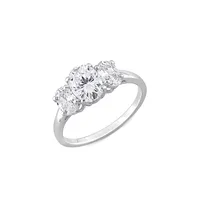 Bague de fiançailles en argent sterling sertie 3 pierres cristaux 3,8 ct Pt