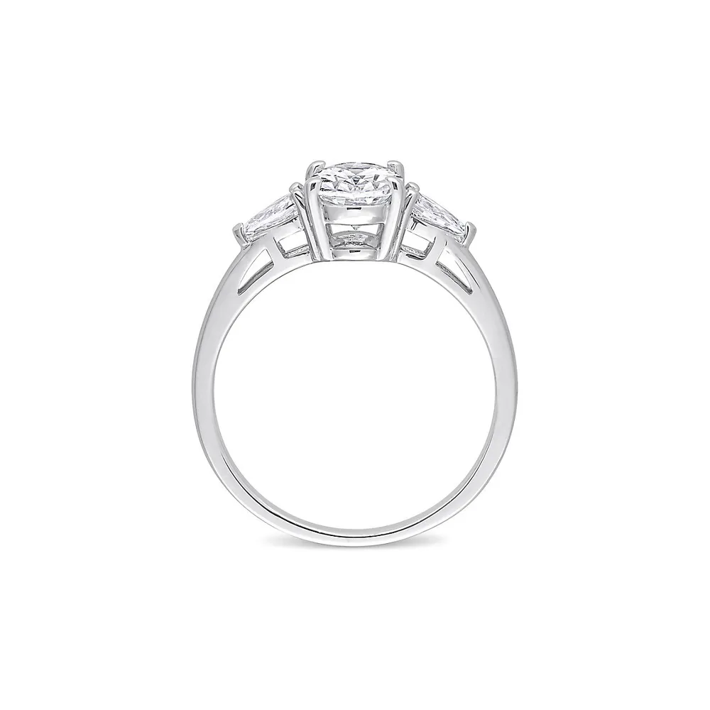 Bague de fiançailles en argent sterling sertie 3 pierres cristaux 3,55 ct Pt