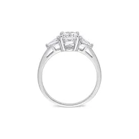 Bague de fiançailles en argent sterling sertie 3 pierres cristaux 3,55 ct Pt