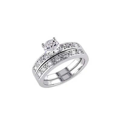 Sterling Silver & 2.3 CT. T.W. Cubic Zirconia Engagement Bridal Ring Set
