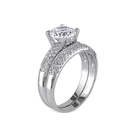 Sterling Silver & 4.37 CT. T.W. Cubic Zirconia Engagement Bridal Ring Set