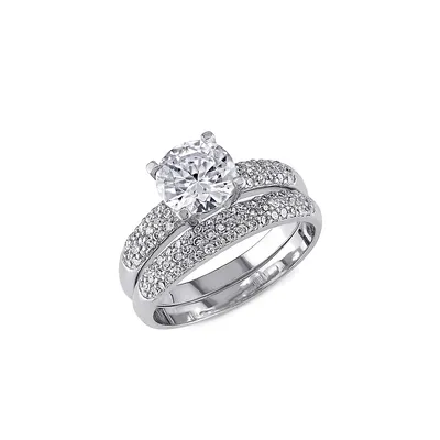 Sterling Silver & 4.37 CT. T.W. Cubic Zirconia Engagement Bridal Ring Set