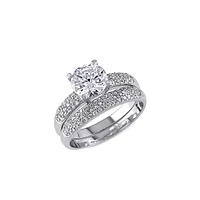 Ensemble de bagues fiançailles et mariage en argent sterling avec cristaux 4,37 ct Pt