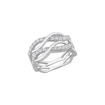 Sterling Silver & Cubic Zirconia Crisscross Ring