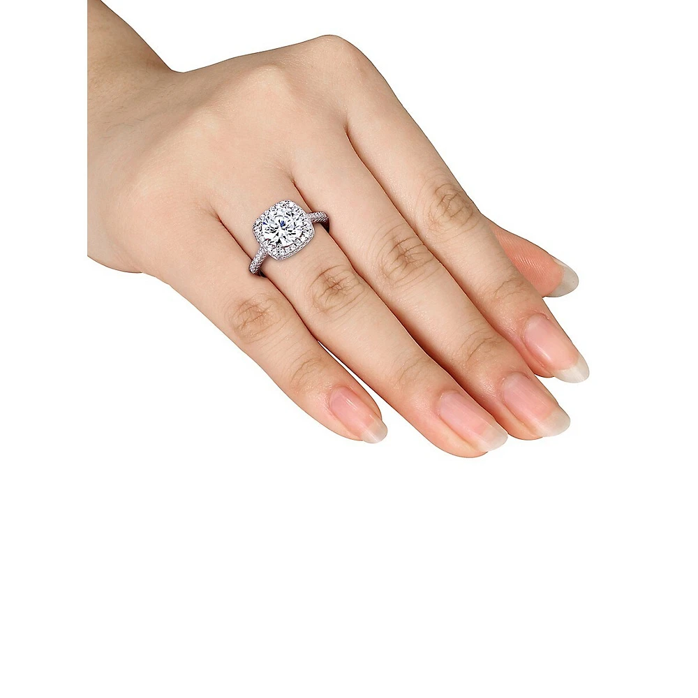 Bague de fiançailles avec auréole en argent sterling et cristaux 5,0 ct Pt