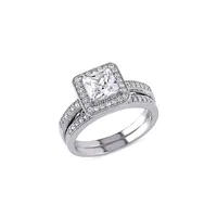 Sterling Silver & 2.34 CT. T.W. Cubic Zirconia Halo Engagement 2-Piece Bridal Ring Set