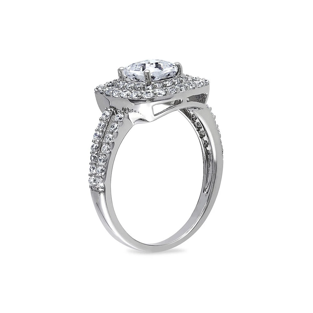 Bague de fiançailles à double auréole en argent sterling avec cristaux 3,0 ct Pt