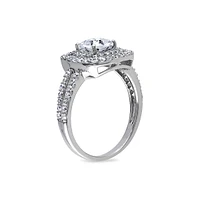 Bague de fiançailles à double auréole en argent sterling avec cristaux 3,0 ct Pt