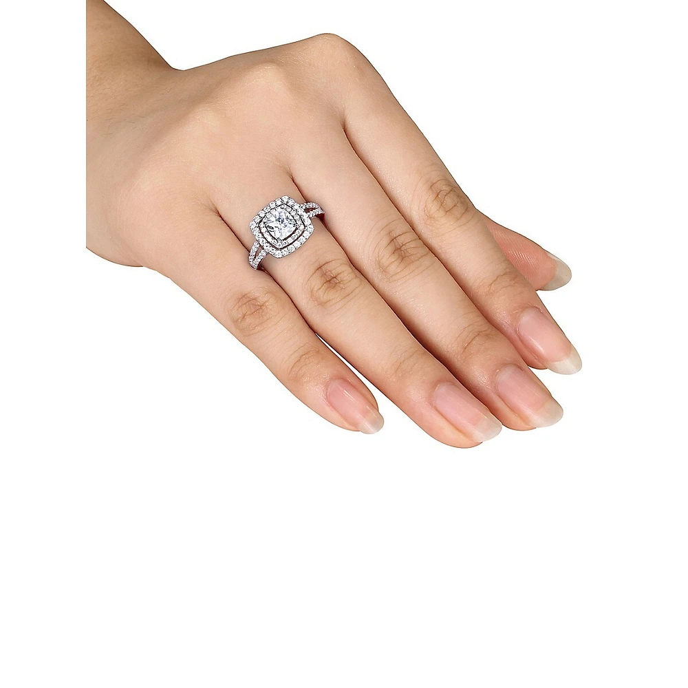 Bague de fiançailles à double auréole en argent sterling avec cristaux 3,0 ct Pt