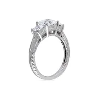 Sterling Silver & 4.0 CT. T.W. Cubic Zirconia 3-Stone Engagement Ring