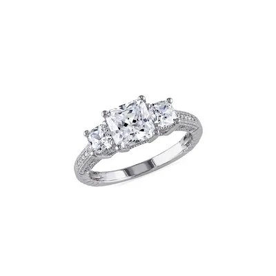 Sterling Silver & 4.0 CT. T.W. Cubic Zirconia 3-Stone Engagement Ring
