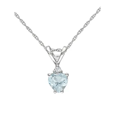 10K White Gold, Aquamarine & 0.02 CT. T.W. Diamond Heart Pendant Necklace