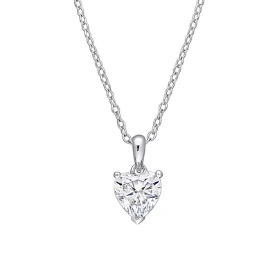Sterling Silver & 1 CT. D.E.W. Created Moissanite Solitaire Heart Pendant Necklace