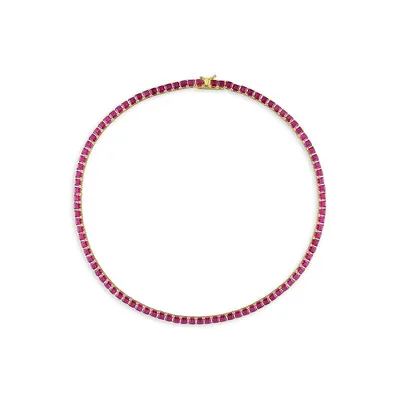 Goldplated Sterling Silver & Created Ruby Tennis Necklace