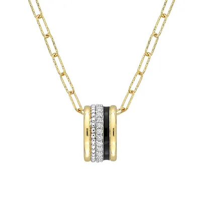 Goldplated Sterling Silver & Created White Sapphire Paperclip Chain Pendant Necklace