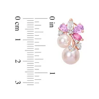 Boucles d'oreilles en argent sterling plaqué or rose 18 ct avec grappe de perle d'eau douce rose 6 à 8,5 mm, de topaz et de quartz