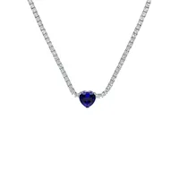Sterling Silver, Created Blue & White Sapphire Heart Pendant Necklace