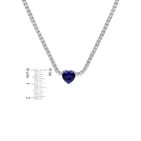 Sterling Silver, Created Blue & White Sapphire Heart Pendant Necklace