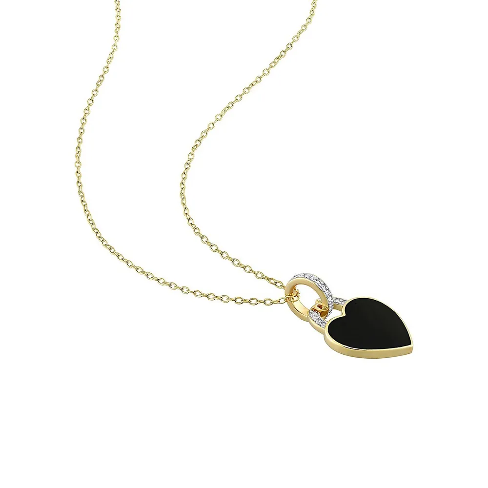 Goldplated Sterling Silver & 0.1 CT. T.W. Diamond Black Heart Necklace