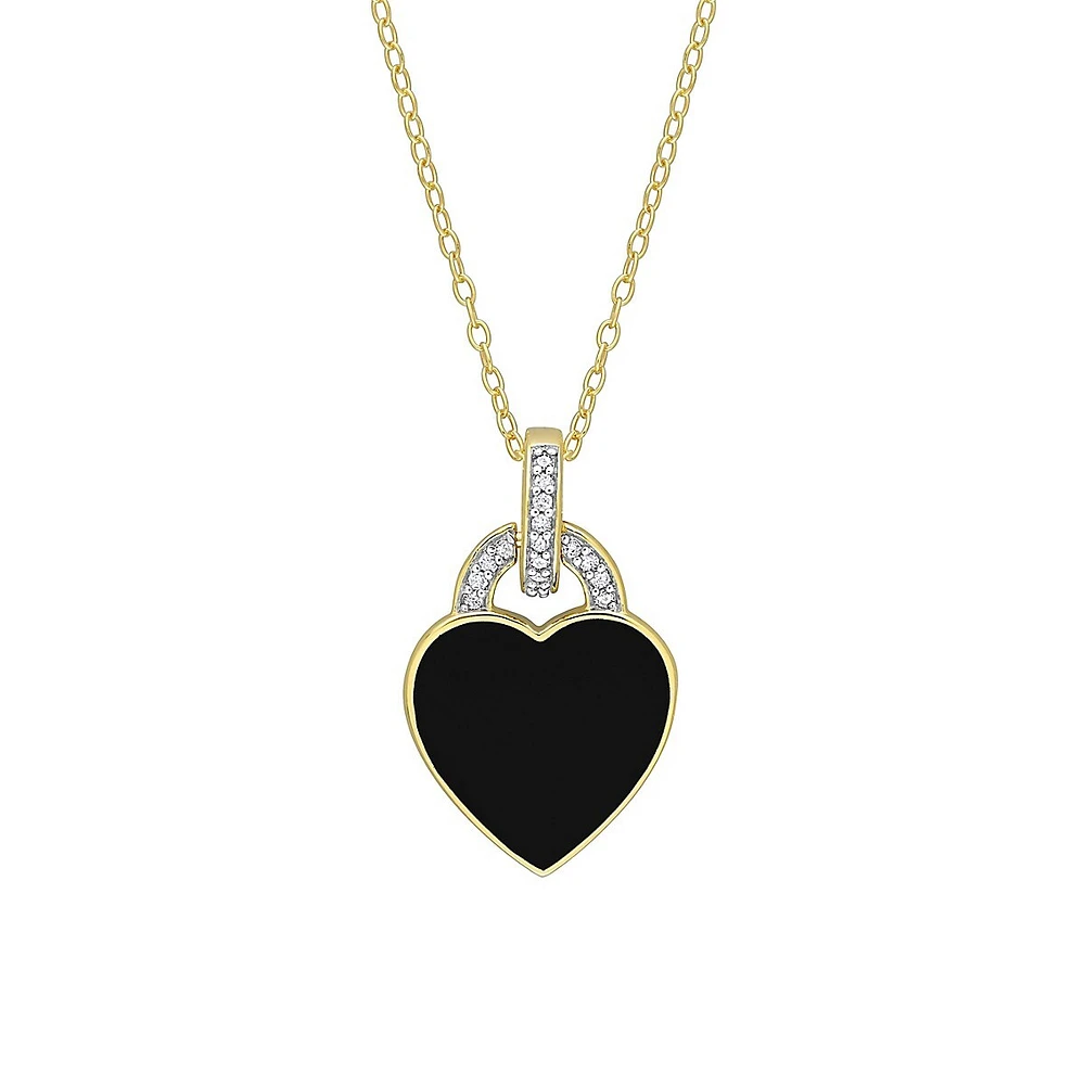 Goldplated Sterling Silver & 0.1 CT. T.W. Diamond Black Heart Necklace