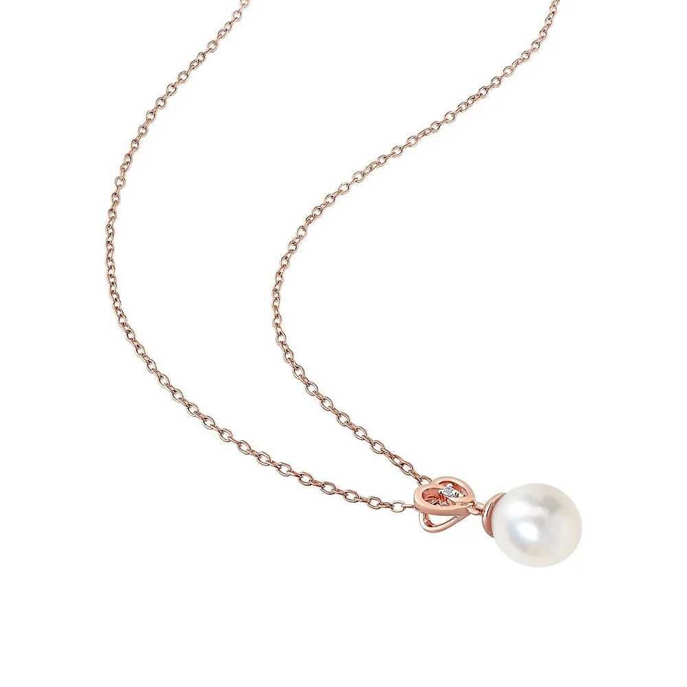 Rose-Plated Sterling Silver, Cultured South Sea Pearl & Topaz Heart Drop Necklace