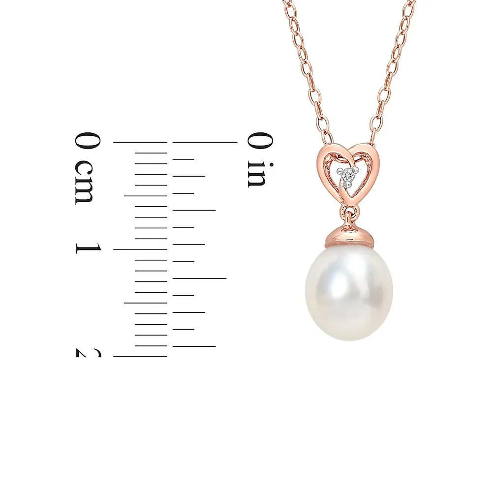 Rose-Plated Sterling Silver, Cultured South Sea Pearl & Topaz Heart Drop Necklace