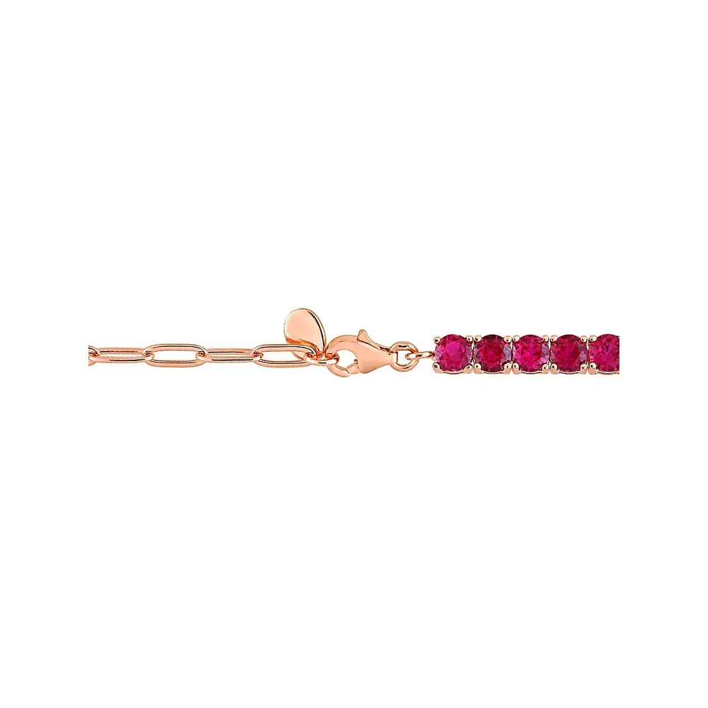 Rose Goldplated Sterling Silver, Red Cubic Zirconia & Chain Tennis Bracelet