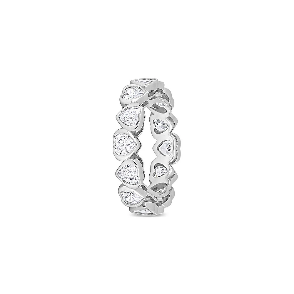 Sterling Silver & 4.0 CT. T.W. Cubic Zirconia Heart Eternity Ring