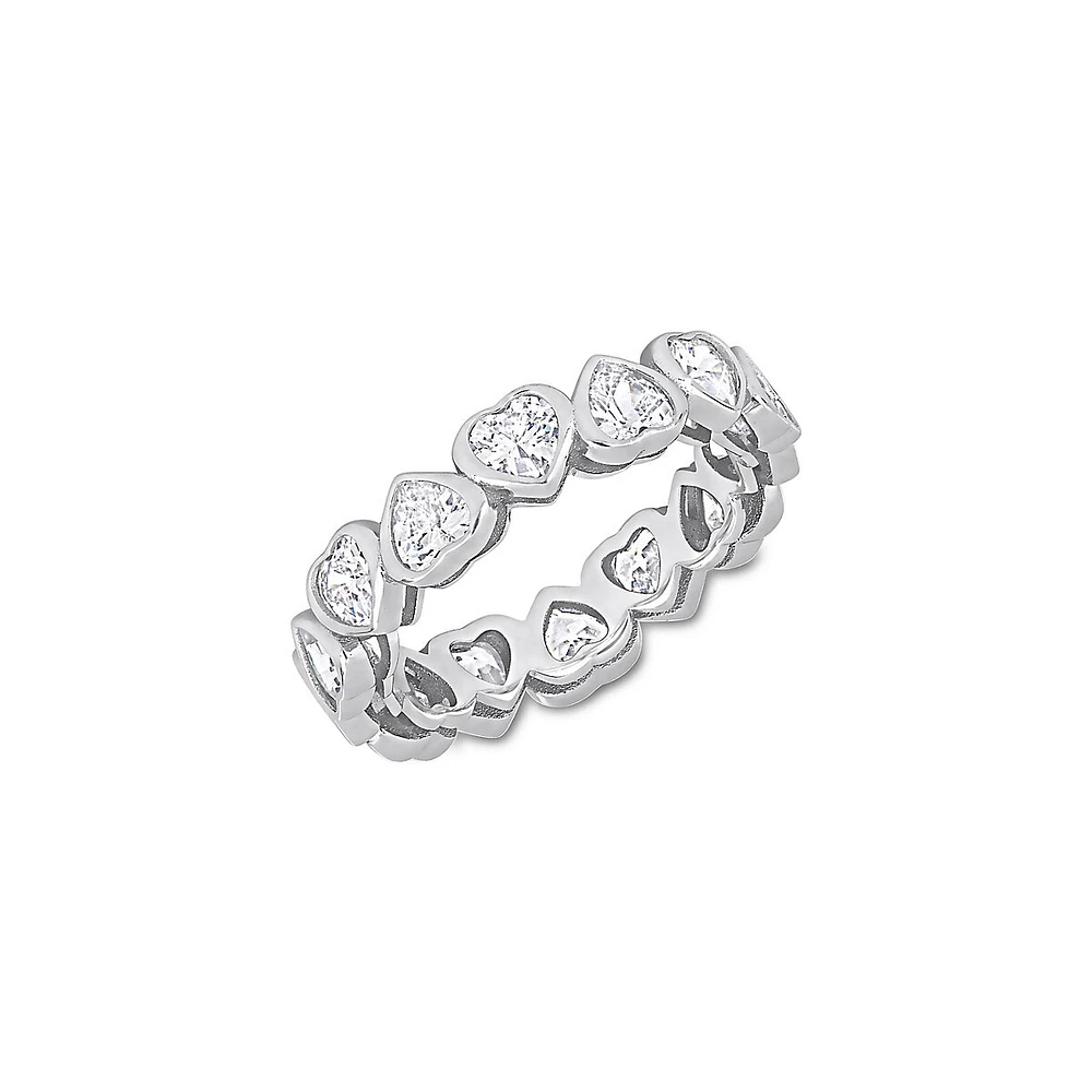 Sterling Silver & 4.0 CT. T.W. Cubic Zirconia Heart Eternity Ring