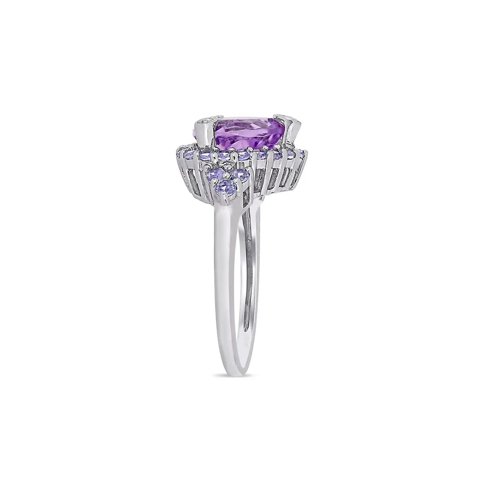 10K White Gold, Amethyst, Tanzanite & 0.015 CT. T.W. Diamond Accent Heart Ring