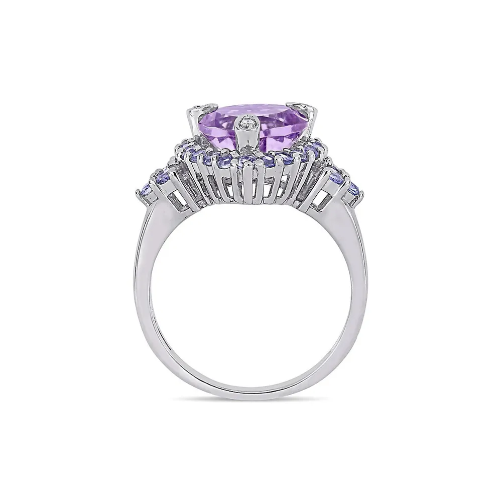 10K White Gold, Amethyst, Tanzanite & 0.015 CT. T.W. Diamond Accent Heart Ring