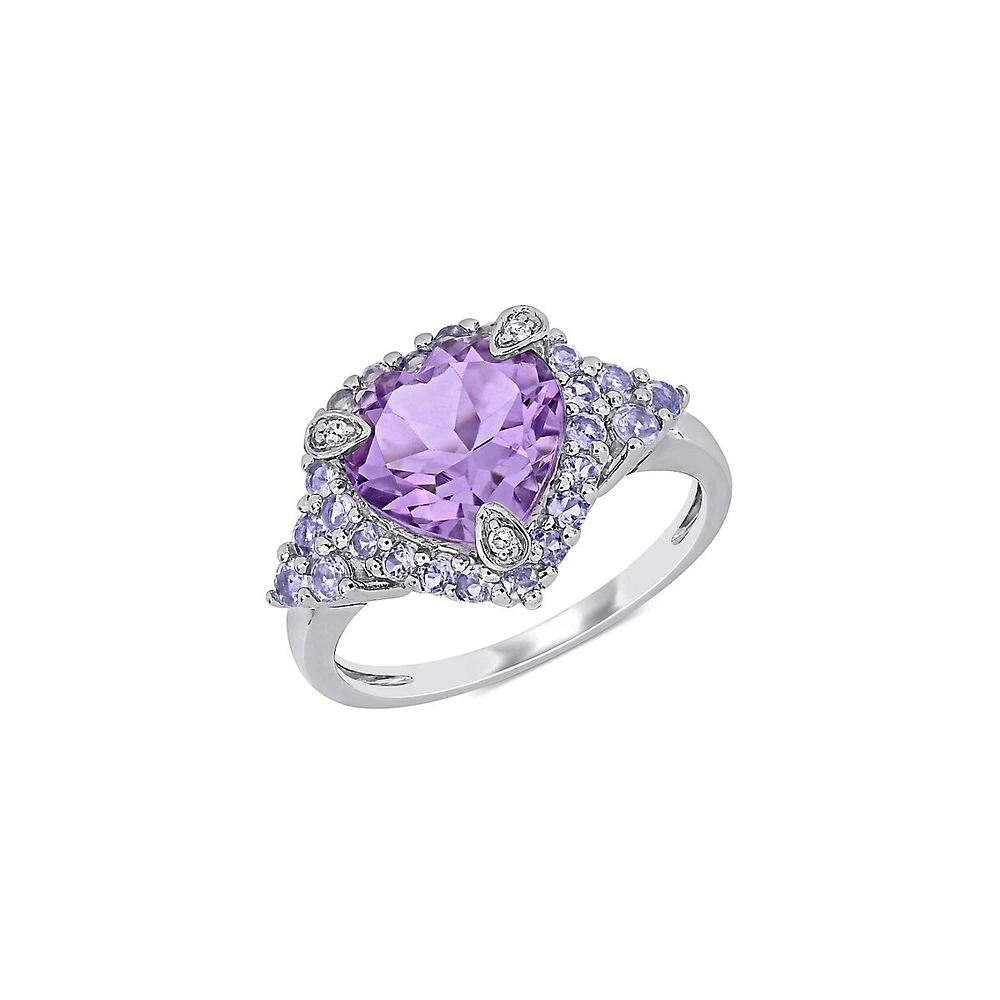 10K White Gold, Amethyst, Tanzanite & 0.015 CT. T.W. Diamond Accent Heart Ring