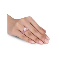 14K Rose Gold, Pink Sapphire, 9.5MM Cultured Freshwater Pearl & 0.12 CT. T.W. Diamond Flower Ring