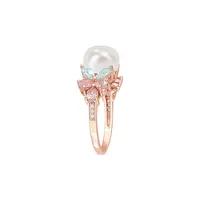 18K Rose Goldplated Sterling Silver, 8.5MM Cultured FReshwater Pearl & Multi-Stone Cocktail Ring