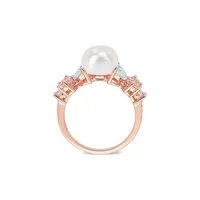 18K Rose Goldplated Sterling Silver, 8.5MM Cultured FReshwater Pearl & Multi-Stone Cocktail Ring