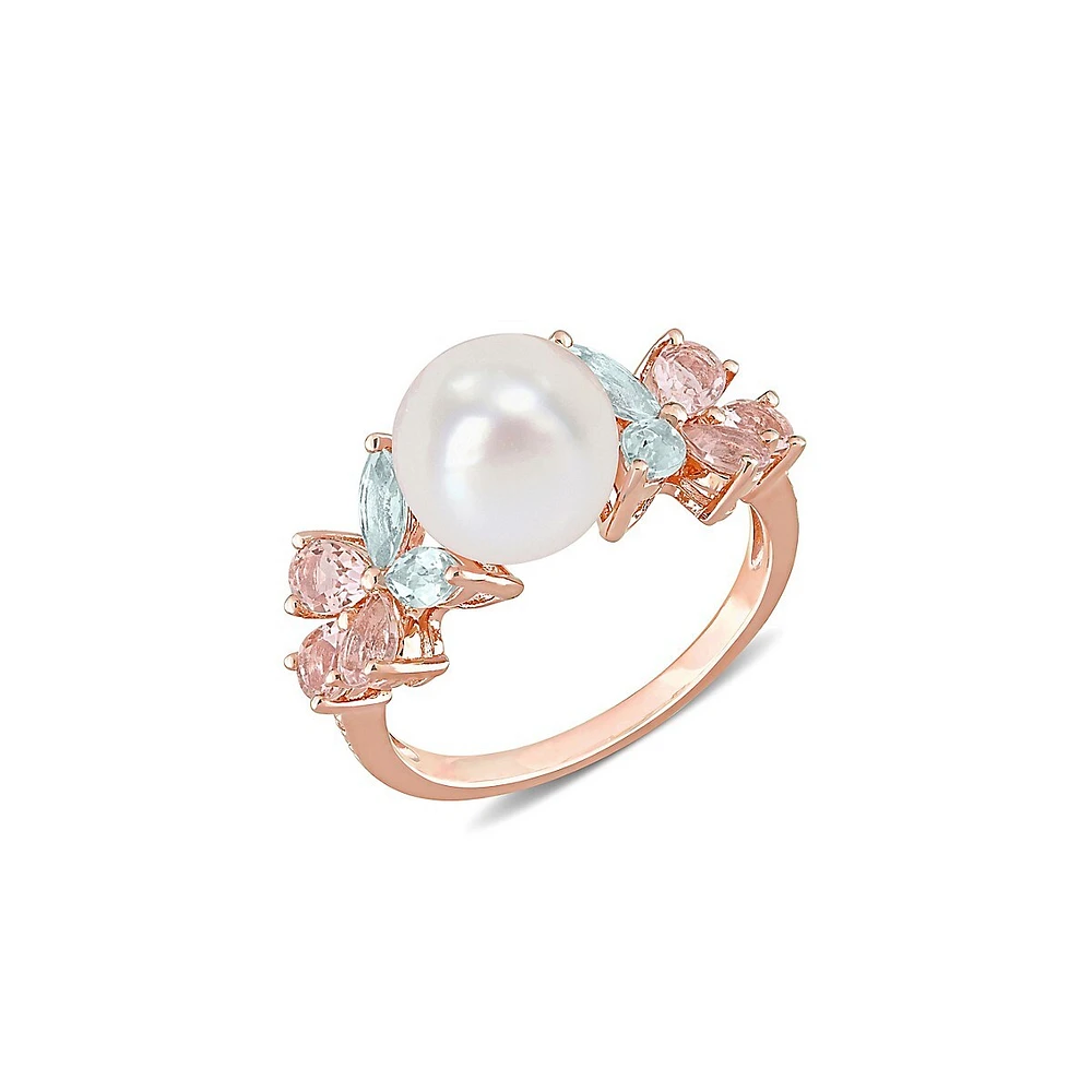 18K Rose Goldplated Sterling Silver, 8.5MM Cultured FReshwater Pearl & Multi-Stone Cocktail Ring