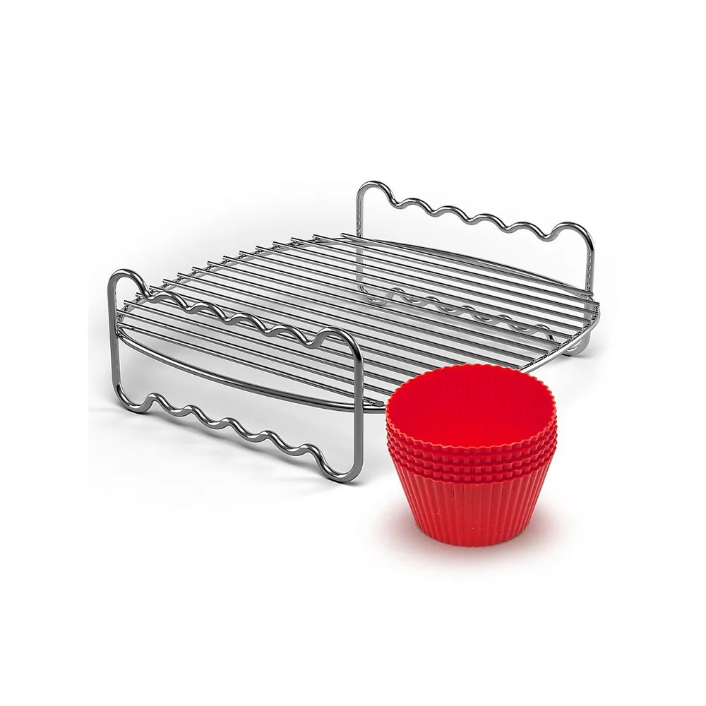 Airfryer Accessory Double Layer Rack & Silicone Muffin Cups Set