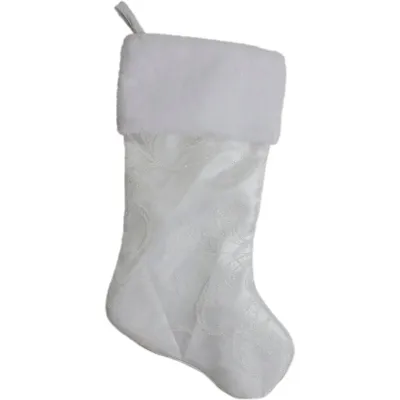 20.5-inch White Glitter Sheer Organza With A Faux Fur Cuff Christmas Stocking