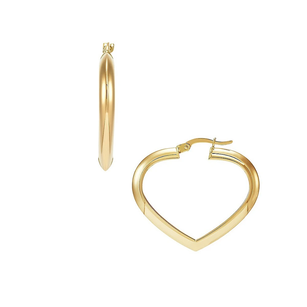 14K Yellow Gold Heart Hoops