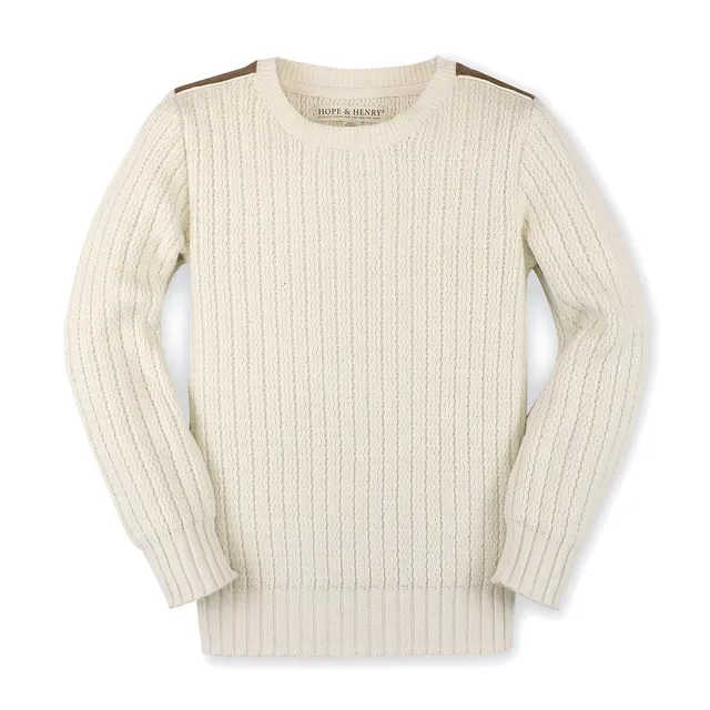 Crewneck Pullover Sweater with Elbow Patches