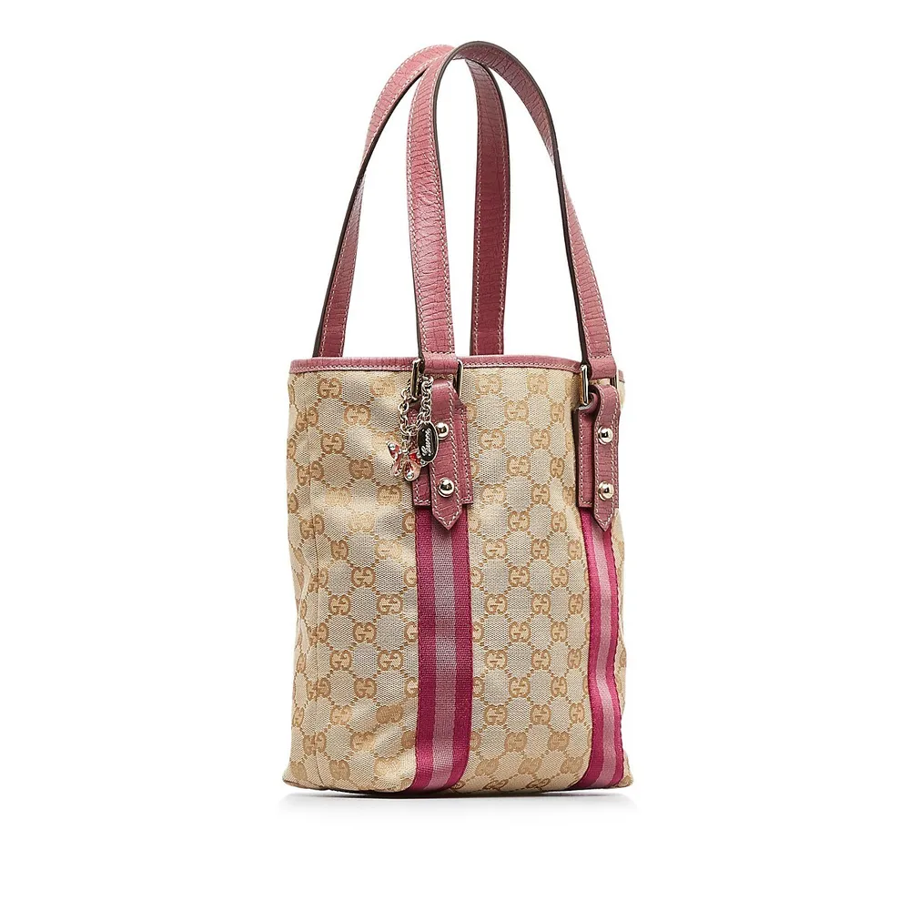 Pre-owned Gucci Beige/pink Gg Canvas And Leather Diaper Bag